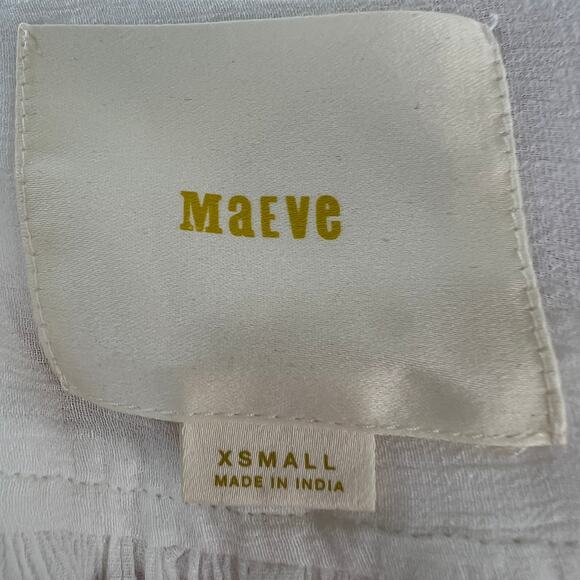 MAEVE White Crinkled Blouse Cotton Short Sleeve Round Hem Pullover Size X-Small - Picture 6 of 9